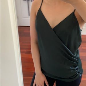 Zara - Forest Green Satin Surplice Button Camisole